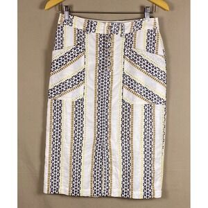 Anthropologie Quincy Eyelet Pencil Skirt Linen Blend 2 Boho Chic Elevated Indie‎